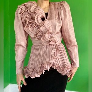 Vintage 80s BB Collections barbara barbara Mauve pink Ruffle Peplum Blouse
